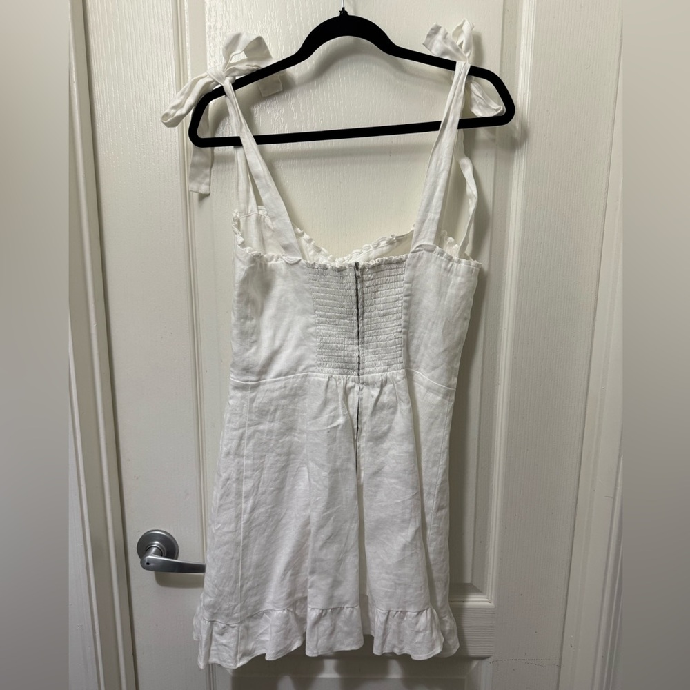 Reformation White Tie-Shoulder Mini Dress with Ruffle Hem - Picture 6 of 6